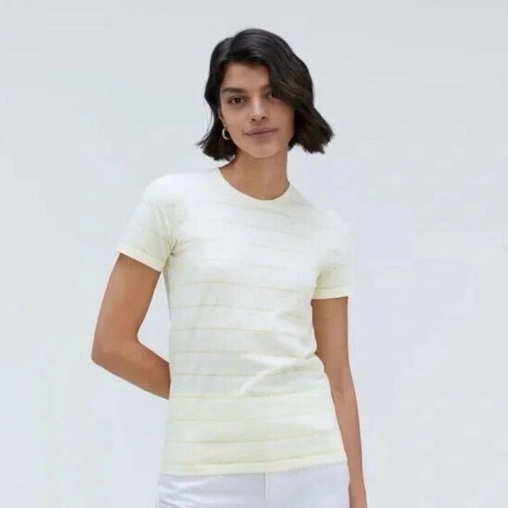 Everlane Yellow Striped Short Sleeve Cotton Crew Neck T Shirt, Size S NWT